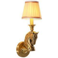 American Loft Copper Horse Head Living Room Wall Lamp Vintage Fabric Shade Bedroom Bedsides Corridor Stair Case Wall Sconces 1