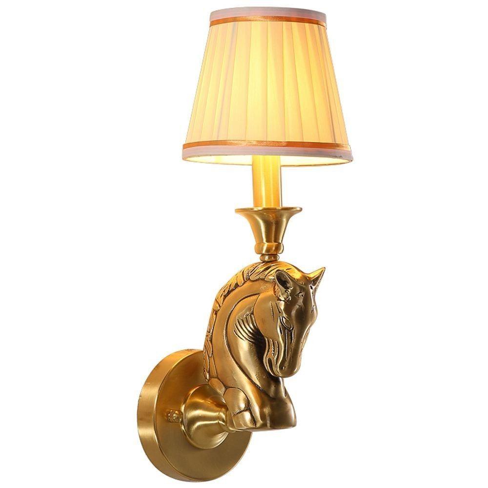 American Loft Copper Horse Head Living Room Wall Lamp Vintage Fabric Shade Bedroom Bedsides Corridor Stair Case Wall Sconces 1