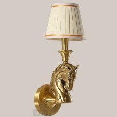 American Loft Copper Horse Head Living Room Wall Lamp Vintage Fabric Shade Bedroom Bedsides Corridor Stair Case Wall Sconces 2