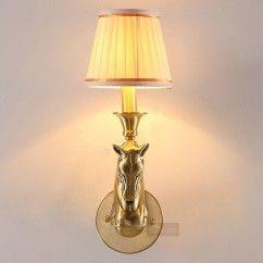 American Loft Copper Horse Head Living Room Wall Lamp Vintage Fabric Shade Bedroom Bedsides Corridor Stair Case Wall Sconces 3