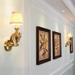 American Loft Copper Horse Head Living Room Wall Lamp Vintage Fabric Shade Bedroom Bedsides Corridor Stair Case Wall Sconces 4