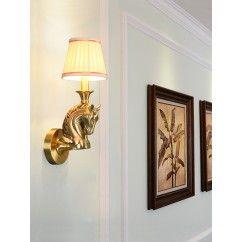American Loft Copper Horse Head Living Room Wall Lamp Vintage Fabric Shade Bedroom Bedsides Corridor Stair Case Wall Sconces 6