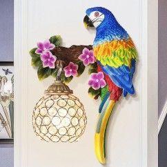 Resin Parrot Living Room Wall Light Hallway Corridor Crystal Shade Bedroom Bedsides Wall Lamp European Balcony wall lamp 6