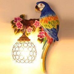 Resin Parrot Living Room Wall Light Hallway Corridor Crystal Shade Bedroom Bedsides Wall Lamp European Balcony wall lamp 11