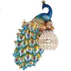 Resin Peacock Living Room Wall Light Hallway Corridor Crystal Shade Bedroom Bedsides Wall Lamp European Balcony 3