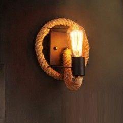 American Hemp Rope Circle Bedroom Wall Lamp Retro Metal Corridor Wall Sconces Pastoral Bar Counter Club Wall Lighting Fixtures 5