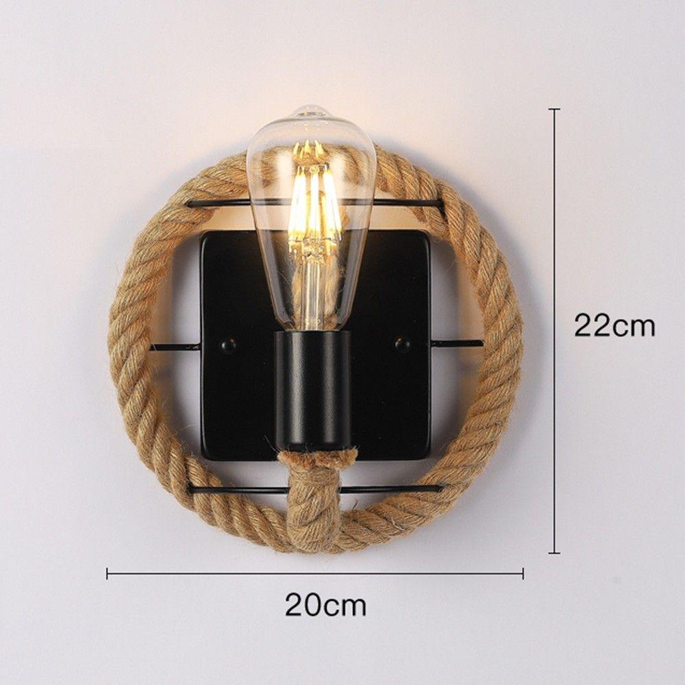 American Hemp Rope Circle Bedroom Wall Lamp Retro Metal Corridor Wall Sconces Pastoral Bar Counter Club Wall Lighting Fixtures 3