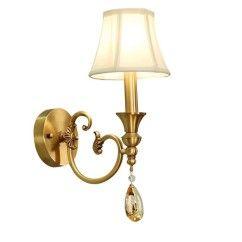 Luxury Pure Copper Living Room Wall Lamp American Royal Copper Fabric Bedroom Wall Sconce Background Corridor Wall Lamp 4