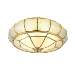 Round Pure Copper Bedroom Ceiling Lamp Glass Shade Living Room Ceiling Lights Creative Study Room Round UFO Ceiling Lamp