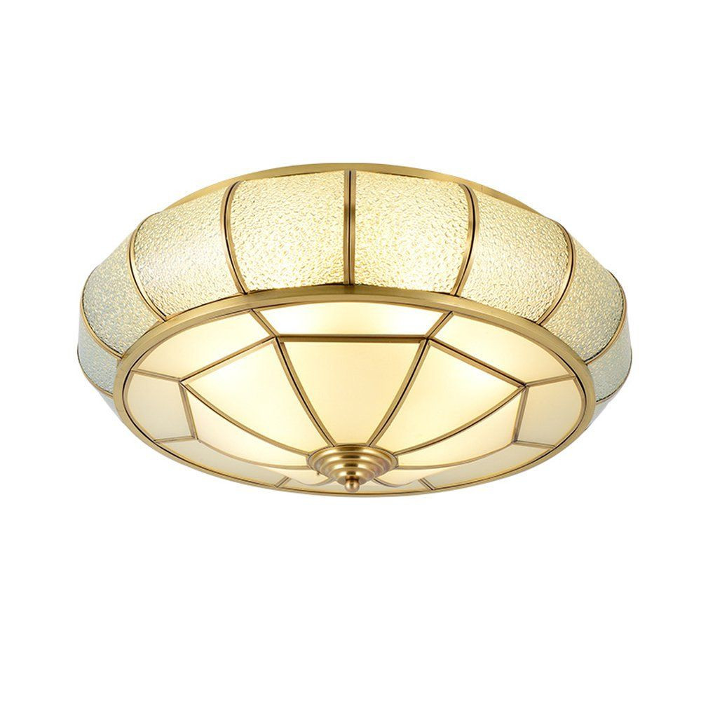 Round Pure Copper Bedroom Ceiling Lamp Glass Shade Living Room Ceiling Lights Creative Study Room Round UFO Ceiling Lamp