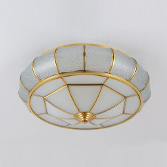 Round Pure Copper Bedroom Ceiling Lamp Glass Shade Living Room Ceiling Lights Creative Study Room Round UFO Ceiling Lamp