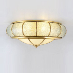 Round Pure Copper Bedroom Ceiling Lamp Glass Shade Living Room Ceiling Lights Creative Study Room Round UFO Ceiling Lamp