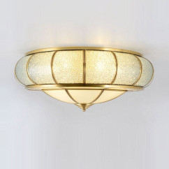 Round Pure Copper Bedroom Ceiling Lamp Glass Shade Living Room Ceiling Lights Creative Study Room Round UFO Ceiling Lamp