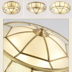 Round Pure Copper Bedroom Ceiling Lamp Glass Shade Living Room Ceiling Lights Creative Study Room Round UFO Ceiling Lamp