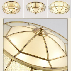 Round Pure Copper Bedroom Ceiling Lamp Glass Shade Living Room Ceiling Lights Creative Study Room Round UFO Ceiling Lamp