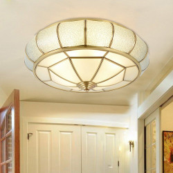 Round Pure Copper Bedroom Ceiling Lamp Glass Shade Living Room Ceiling Lights Creative Study Room Round UFO Ceiling Lamp