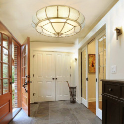 Round Pure Copper Bedroom Ceiling Lamp Glass Shade Living Room Ceiling Lights Creative Study Room Round UFO Ceiling Lamp