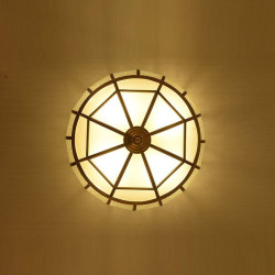 Round Pure Copper Bedroom Ceiling Lamp Glass Shade Living Room Ceiling Lights Creative Study Room Round UFO Ceiling Lamp