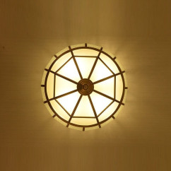 Round Pure Copper Bedroom Ceiling Lamp Glass Shade Living Room Ceiling Lights Creative Study Room Round UFO Ceiling Lamp