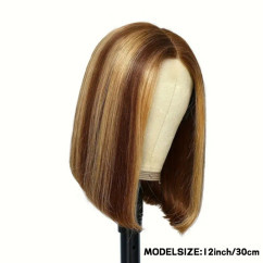 Fashionable Straight Short  Bobo Wig Women's Bobo Head 13x4 Full Lace Front High Temperature Silk Fiber Full Headset