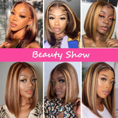 Fashionable Straight Short  Bobo Wig Women's Bobo Head 13x4 Full Lace Front High Temperature Silk Fiber Full Headset