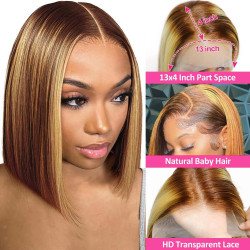 Fashionable Straight Short  Bobo Wig Women's Bobo Head 13x4 Full Lace Front High Temperature Silk Fiber Full Headset