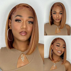 Fashionable Straight Short  Bobo Wig Women's Bobo Head 13x4 Full Lace Front High Temperature Silk Fiber Full Headset