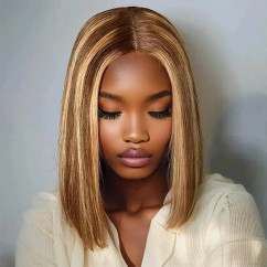 Fashionable Straight Short  Bobo Wig Women's Bobo Head 13x4 Full Lace Front High Temperature Silk Fiber Full Headset