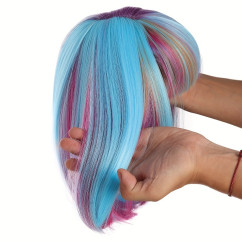 Party Dance Party Synthetic Wigs Colorful Bob Hairstyle Halloween  Cosplay Coszy Bangs Rainbow Wigs