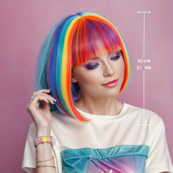 Party Dance Party Synthetic Wigs Colorful Bob Hairstyle Halloween  Cosplay Coszy Bangs Rainbow Wigs