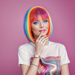 Party Dance Party Synthetic Wigs Colorful Bob Hairstyle Halloween  Cosplay Coszy Bangs Rainbow Wigs