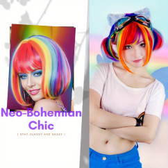Party Dance Party Synthetic Wigs Colorful Bob Hairstyle Halloween  Cosplay Coszy Bangs Rainbow Wigs