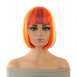 Party Dance Party Synthetic Wigs Colorful Bob Hairstyle Halloween  Cosplay Coszy Bangs Rainbow Wigs