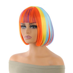 Party Dance Party Synthetic Wigs Colorful Bob Hairstyle Halloween  Cosplay Coszy Bangs Rainbow Wigs