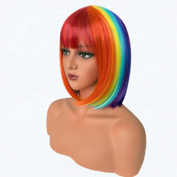 Party Dance Party Synthetic Wigs Colorful Bob Hairstyle Halloween  Cosplay Coszy Bangs Rainbow Wigs