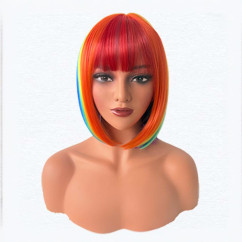 Party Dance Party Synthetic Wigs Colorful Bob Hairstyle Halloween  Cosplay Coszy Bangs Rainbow Wigs