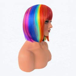 Party Dance Party Synthetic Wigs Colorful Bob Hairstyle Halloween  Cosplay Coszy Bangs Rainbow Wigs