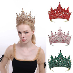 Baroque Queen Crowns For Pageant Miss Universe Crystal Big Bridal Tiara Crown For Wedding Quinceanera Bride Diadem Headpiece