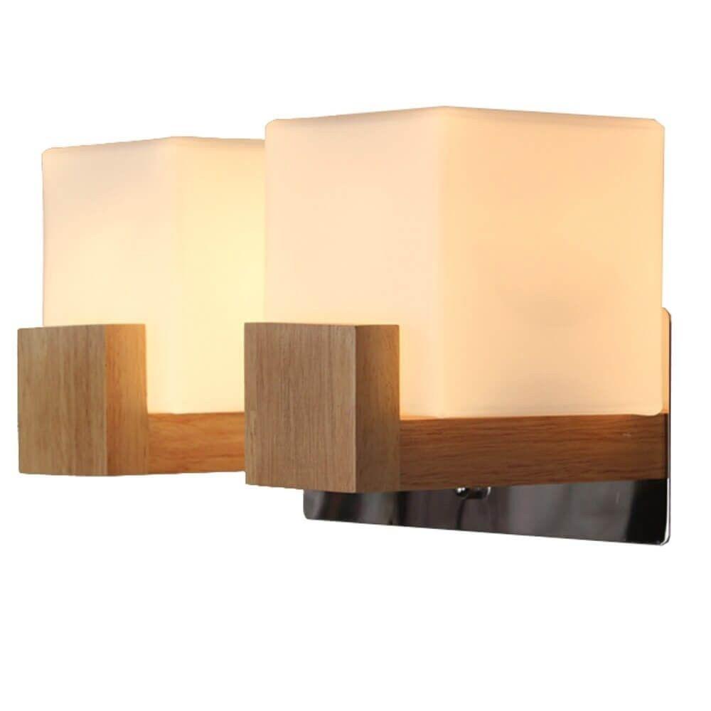 Contracted Japanese Wooden Corridor Wall Lamp Chinese Bedroom Wall Sconce Glass Cube Bedsides Stair Case Wall Fixtures 1