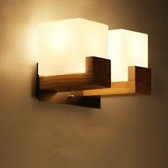 Contracted Japanese Wooden Corridor Wall Lamp Chinese Bedroom Wall Sconce Glass Cube Bedsides Stair Case Wall Fixtures 7