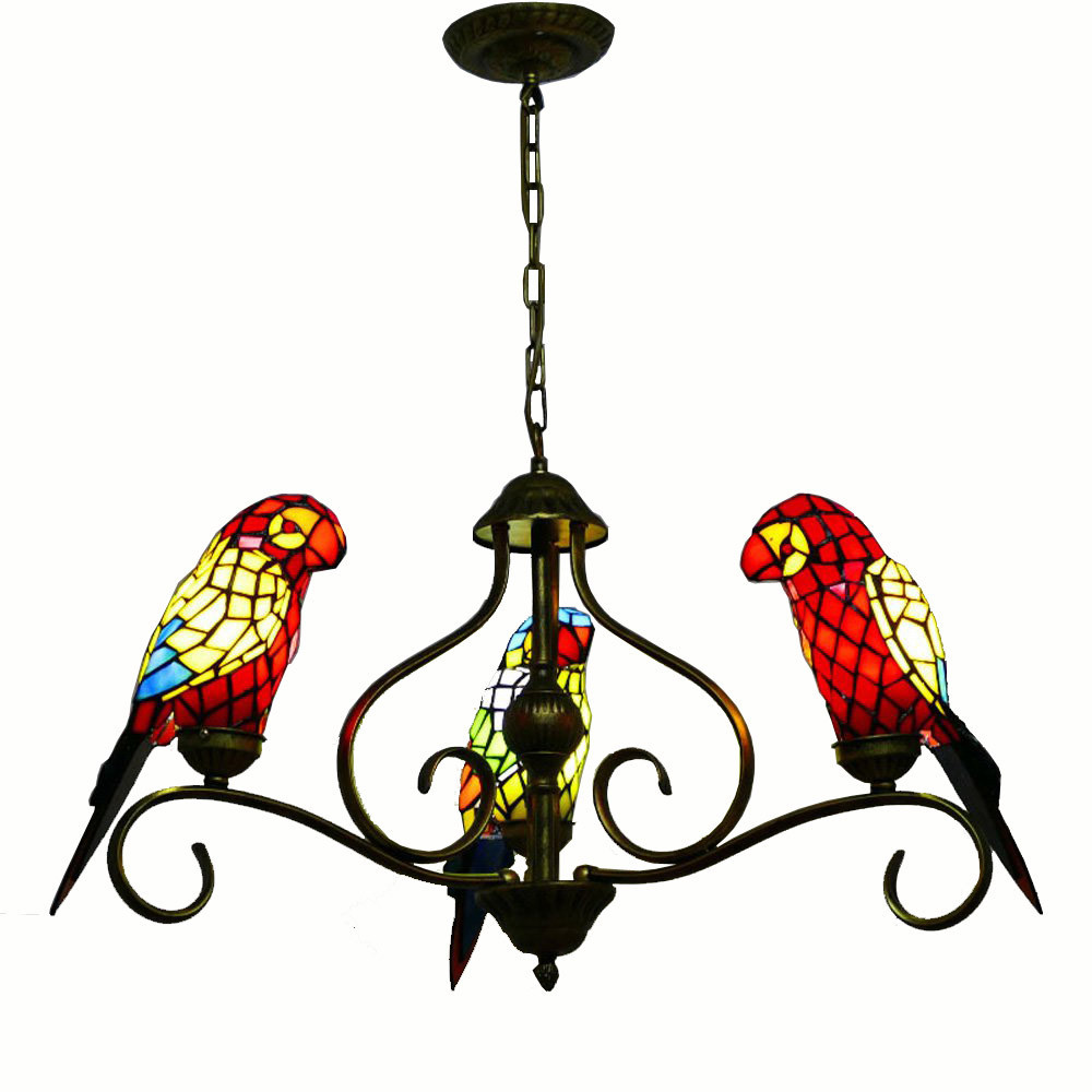 Parrot Chandelier Tiffany Vintage Creative Color Glass Pendant Lamp Decor for Home Living Room Bedroom Hotel