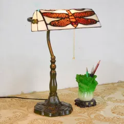 Tiffany Study Room Desk Light Bronze Metal Base Bedroom Table Lamp European American Bank Table Light 18