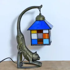 Tiffany Metal Cat Bedroom Bedsides Table Lamp Glass Lampshade Study Room Club Desk Lamp Table Light 4