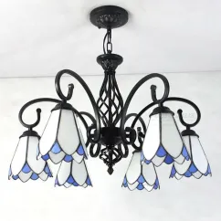 Mediterranean Tiffany Restaurant Chandelier Vintage Living Room Hanging Light Lamp Bedroom Drop Lighting Lamp 6