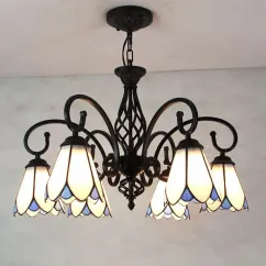 Mediterranean Tiffany Restaurant Chandelier Vintage Living Room Hanging Light Lamp Bedroom Drop Lighting Lamp 7