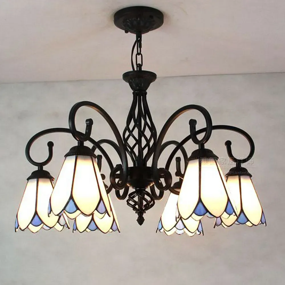 Mediterranean Tiffany Restaurant Chandelier Vintage Living Room Hanging Light Lamp Bedroom Drop Lighting Lamp 7