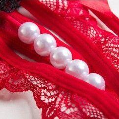 3 pcs Women’s Pearl G-Strings Thongs Panties red 3