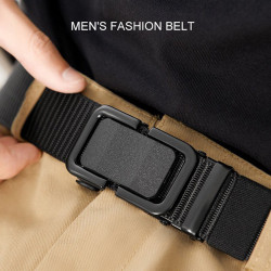 Men's Belt Automatic Metal Buckle Nylon Canvas Webbing Belt Outdoor Work Belt, Nylon Belt With Click Buckle