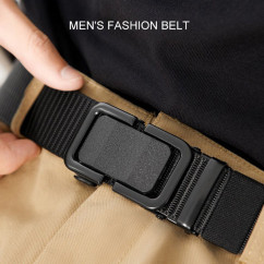 Men's Belt Automatic Metal Buckle Nylon Canvas Webbing Belt Outdoor Work Belt, Nylon Belt With Click Buckle