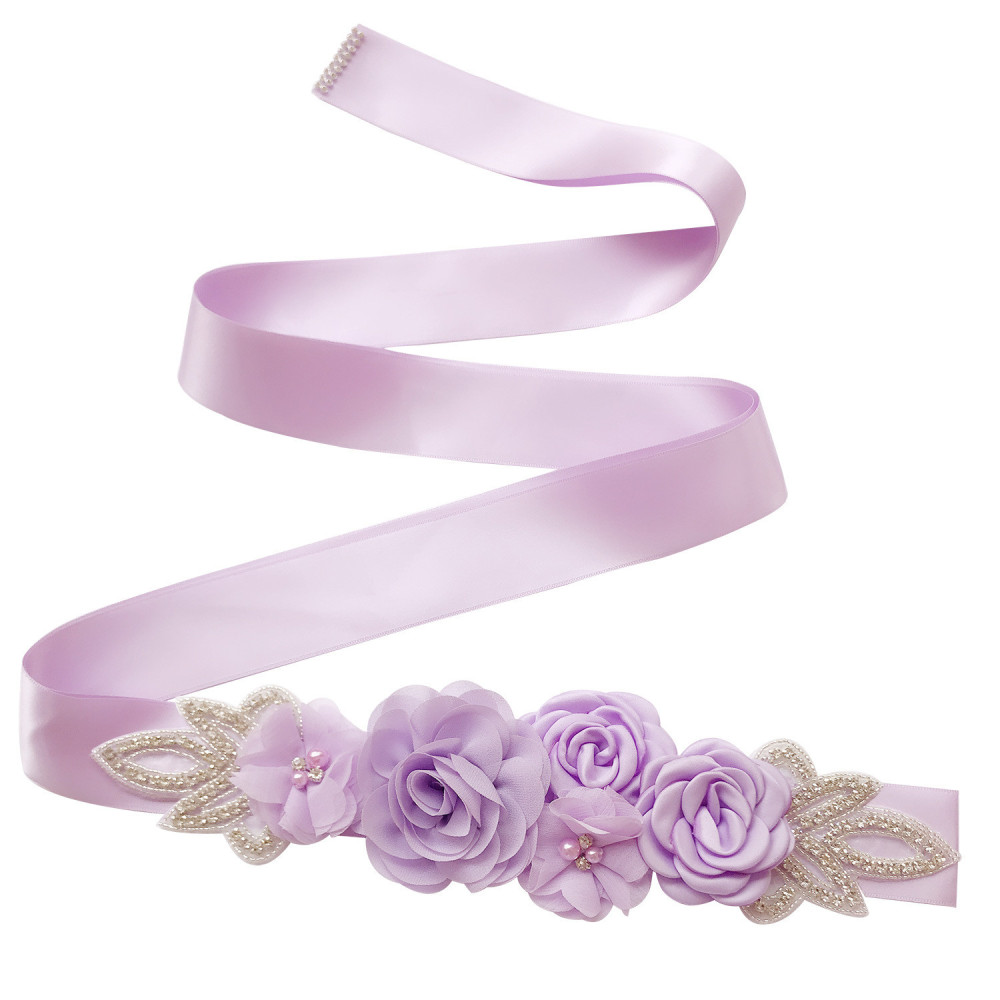 Crystal Pearls Wedding Rose Flower Belt Satin Rhinestones Evening Prom Dress Belt Bridal Ribbon Sash Bridesmaids Women